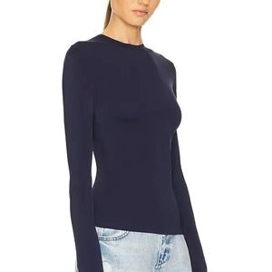 Norma Kamali Navy Blue Long Sleeve Crew Top size M